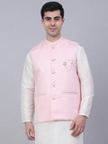 Jompers Men's Pink Woven Design Waistcoats | Grocsy
