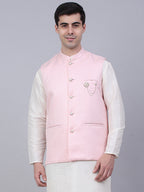Jompers Men's Pink Woven Design Waistcoats | Grocsy