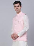 Jompers Men's Pink Woven Design Waistcoats | Grocsy