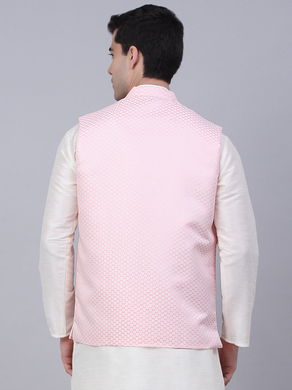Jompers Men's Pink Woven Design Waistcoats | Grocsy