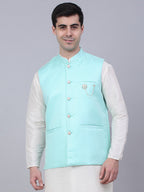 Jompers Men's Sky Blue Woven Design Waistcoats | Grocsy