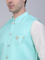 Jompers Men's Sky Blue Woven Design Waistcoats | Grocsy