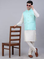 Jompers Men's Sky Blue Woven Design Waistcoats | Grocsy