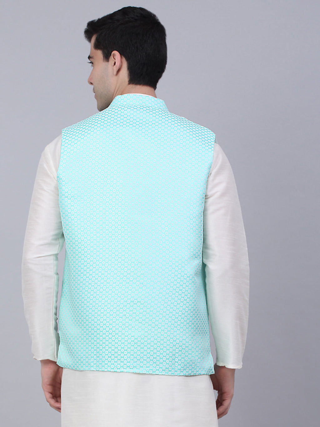 Jompers Men's Sky Blue Woven Design Waistcoats | Grocsy