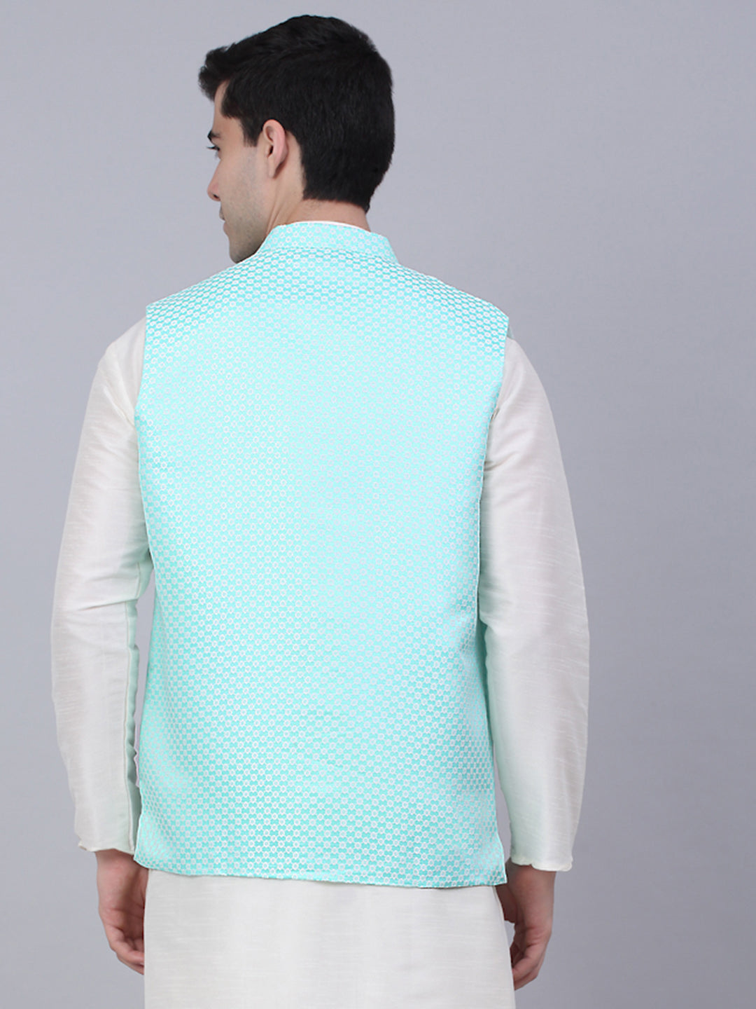Jompers Men's Sky Blue Woven Design Waistcoats | Grocsy