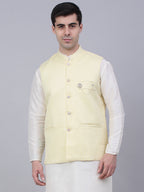 Jompers Men's Yellow Woven Design Waistcoats | Grocsy