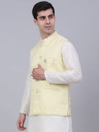 Jompers Men's Yellow Woven Design Waistcoats | Grocsy