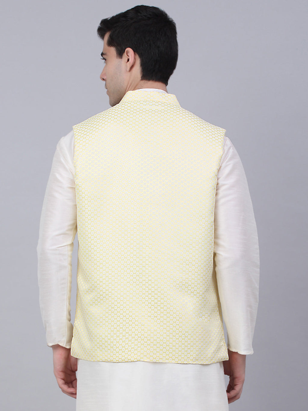 Jompers Men's Yellow Woven Design Waistcoats | Grocsy