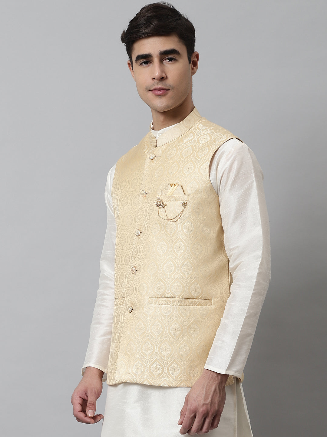 Jompers Men's Golden Woven Design Waistcoats | Grocsy