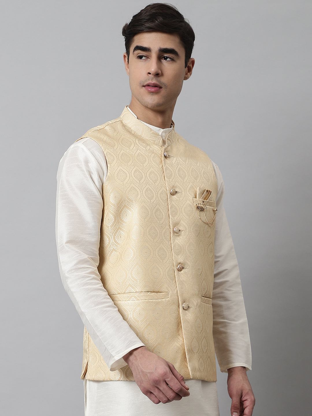 Jompers Men's Golden Woven Design Waistcoats | Grocsy