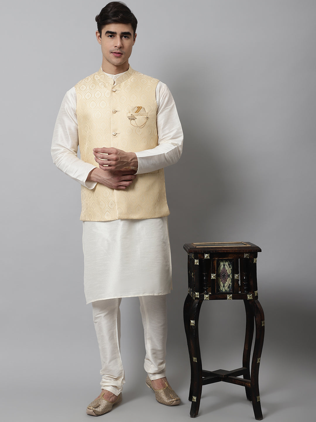 Jompers Men's Golden Woven Design Waistcoats | Grocsy