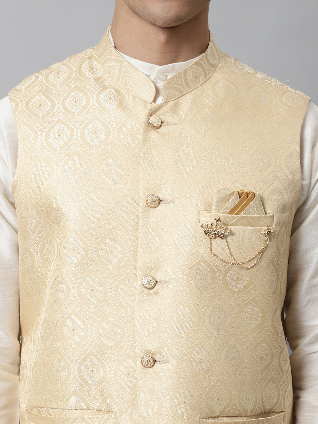 Jompers Men's Golden Woven Design Waistcoats | Grocsy