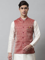Jompers Men's Maroon Woven Design Waistcoats | Grocsy