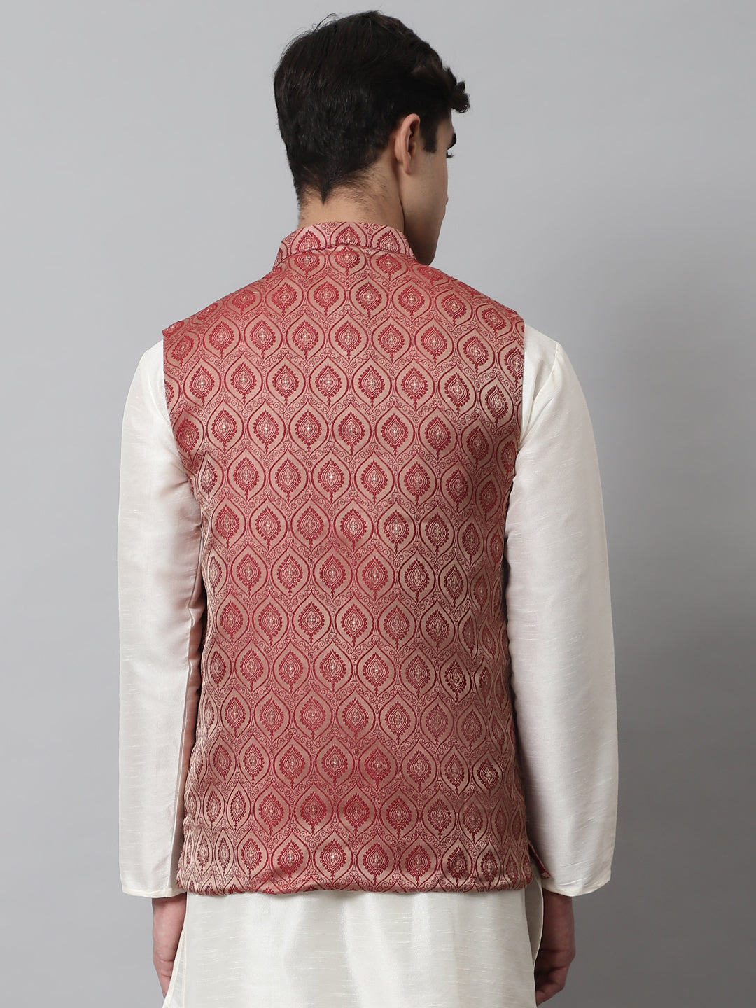 Jompers Men's Maroon Woven Design Waistcoats | Grocsy