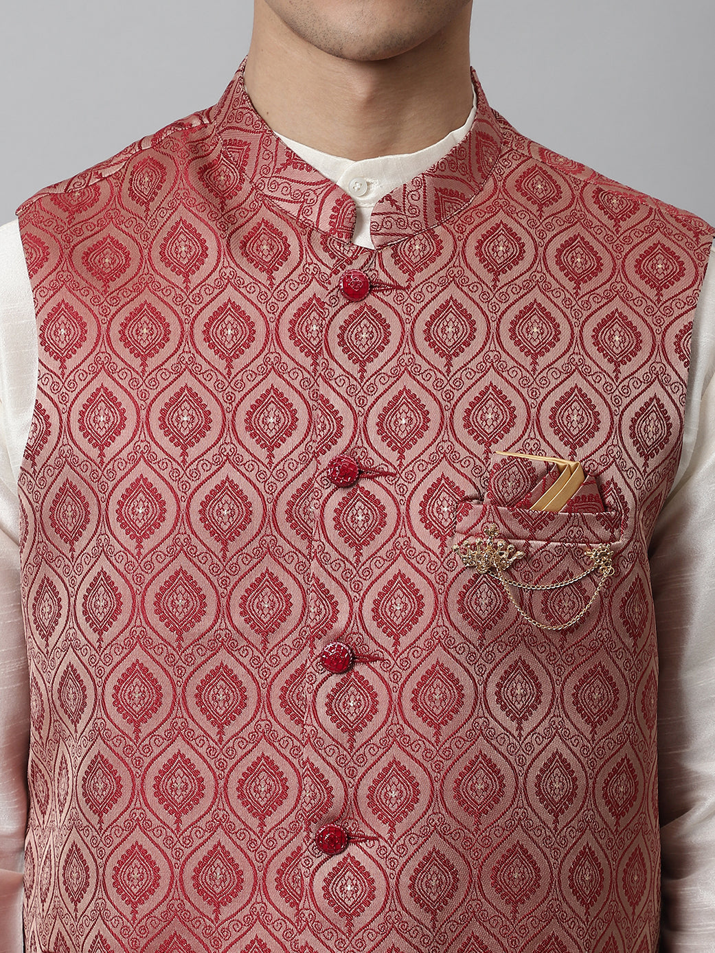 Jompers Men's Maroon Woven Design Waistcoats | Grocsy