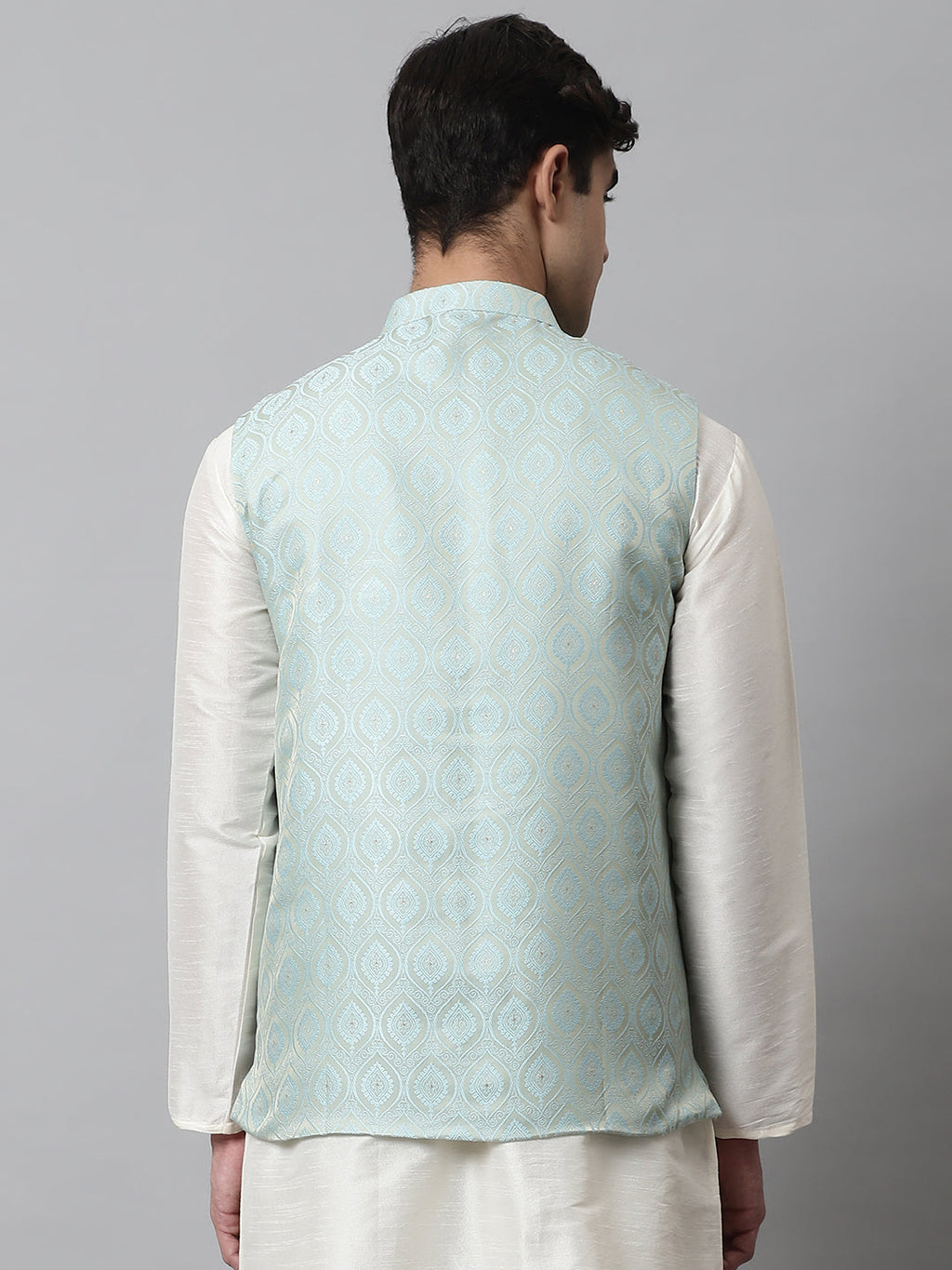 Jompers Men's Sky Blue Woven Design Waistcoats | Grocsy