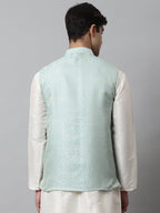 Jompers Men's Sky Blue Woven Design Waistcoats | Grocsy