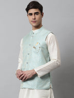 Jompers Men's Sky Blue Woven Design Waistcoats | Grocsy