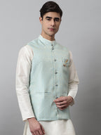 Jompers Men's Sky Blue Woven Design Waistcoats | Grocsy
