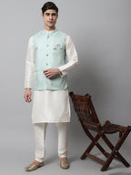 Jompers Men's Sky Blue Woven Design Waistcoats | Grocsy