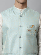 Jompers Men's Sky Blue Woven Design Waistcoats | Grocsy