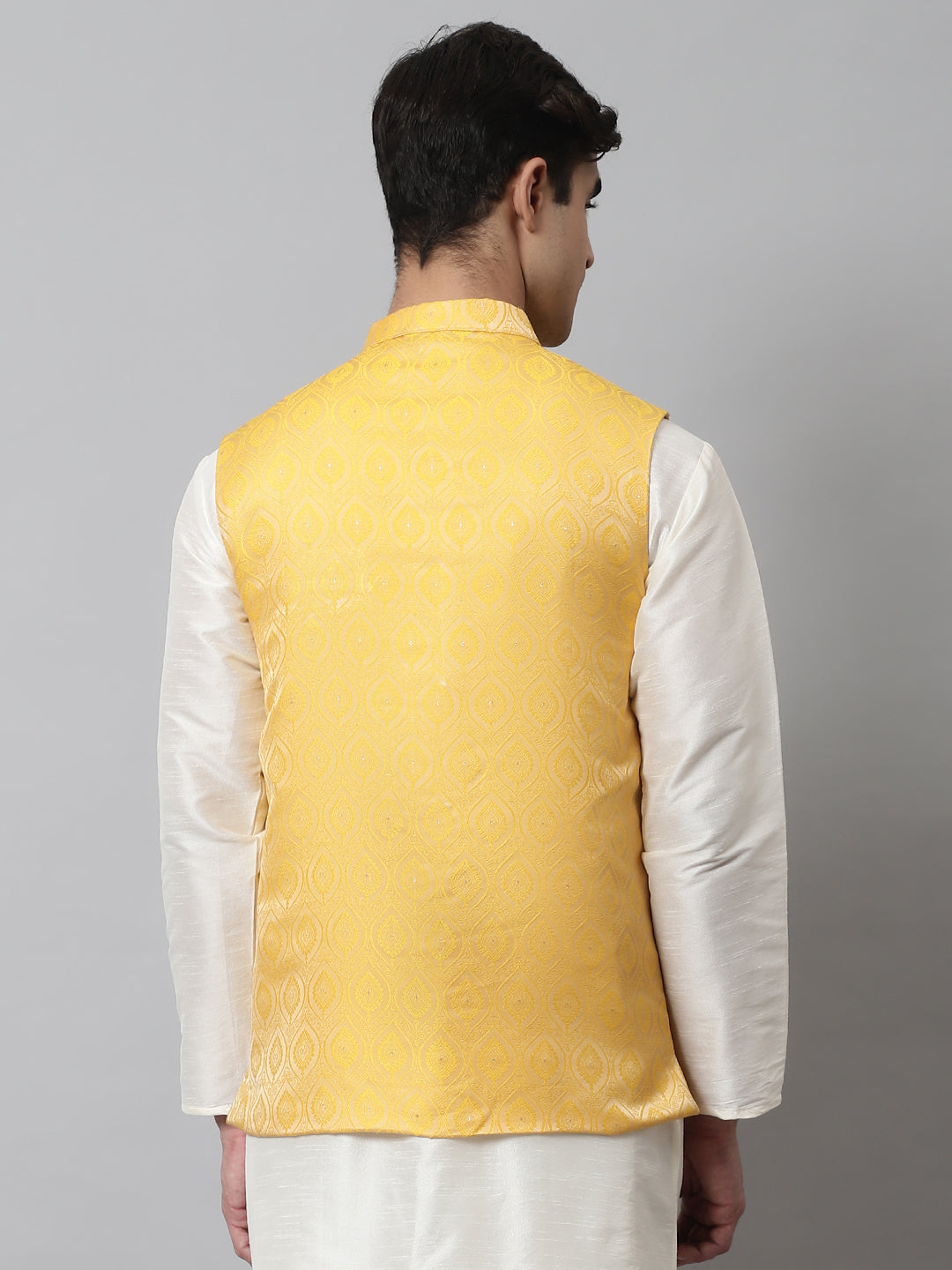 Jompers Men's Yellow Woven Design Waistcoats | Grocsy