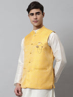 Jompers Men's Yellow Woven Design Waistcoats | Grocsy