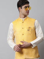 Jompers Men's Yellow Woven Design Waistcoats | Grocsy