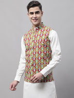 Jompers Men's Olive and Maroon Printed Waistcoats | Grocsy