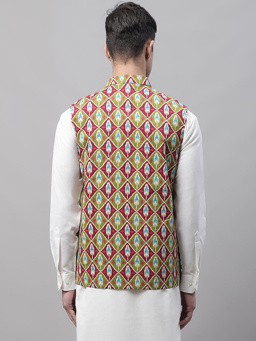 Jompers Men's Olive and Maroon Printed Waistcoats | Grocsy