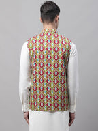 Jompers Men's Olive and Maroon Printed Waistcoats | Grocsy