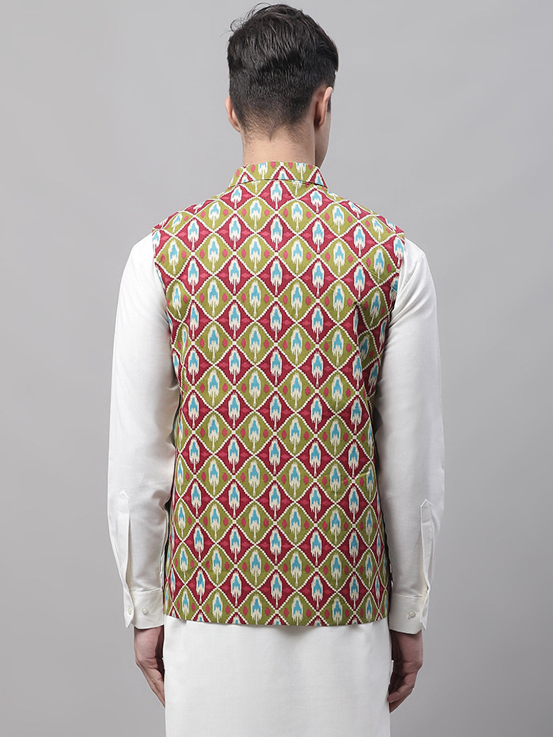 Jompers Men's Olive and Maroon Printed Waistcoats | Grocsy
