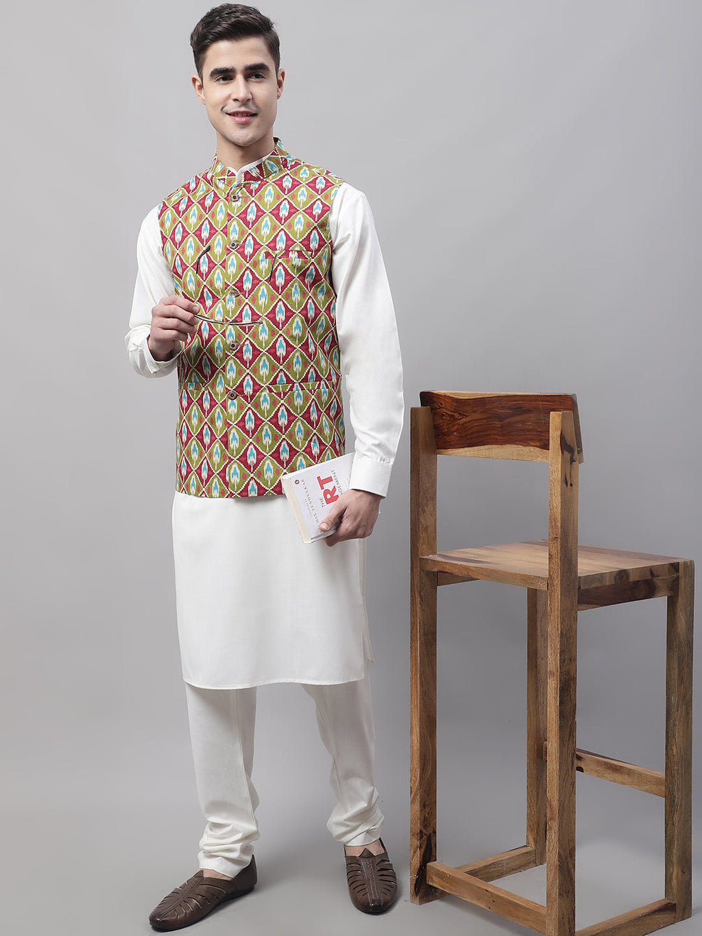 Jompers Men's Olive and Maroon Printed Waistcoats | Grocsy