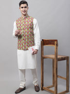 Jompers Men's Olive and Maroon Printed Waistcoats | Grocsy