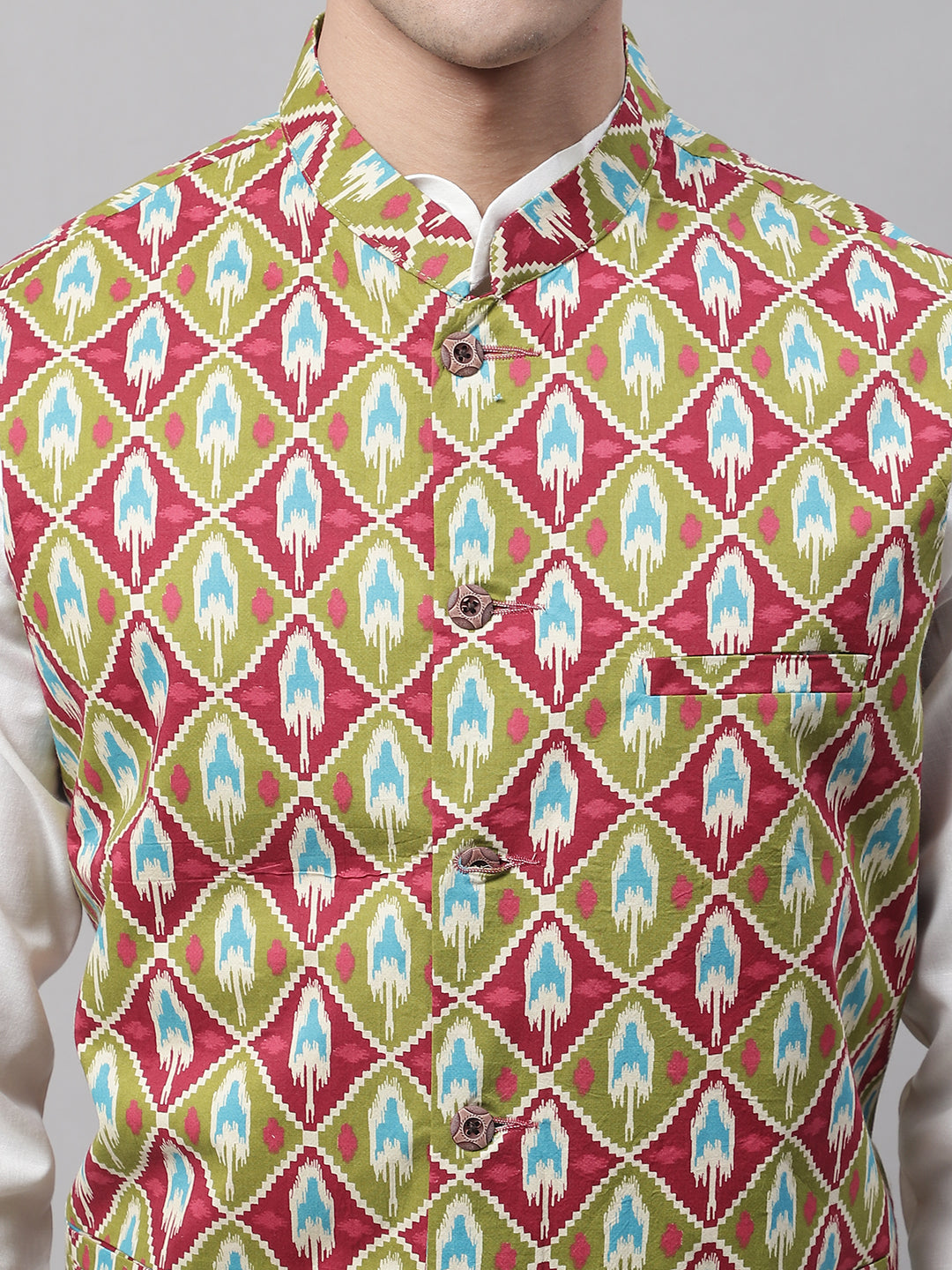 Jompers Men's Olive and Maroon Printed Waistcoats | Grocsy