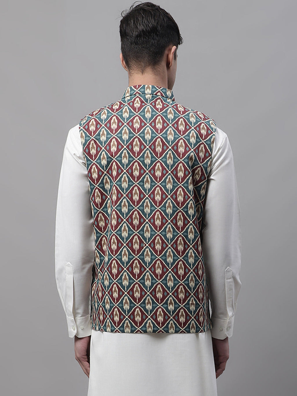 Jompers Men's Teal and Maroon Printed Waistcoats | Grocsy