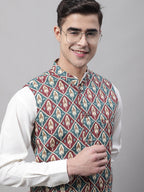 Jompers Men's Teal and Maroon Printed Waistcoats | Grocsy