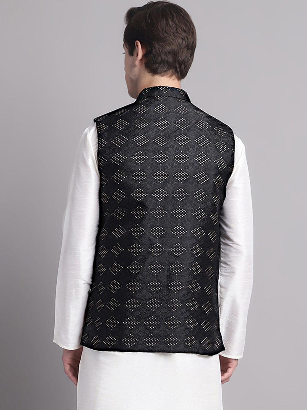 Jompers Men's Black Woven Design Nehru Jacket | Grocsy
