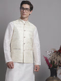 Jompers Men's Cream Woven Design Nehru Jacket | Grocsy