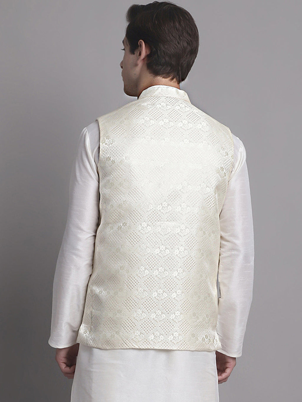 Jompers Men's Cream Woven Design Nehru Jacket | Grocsy