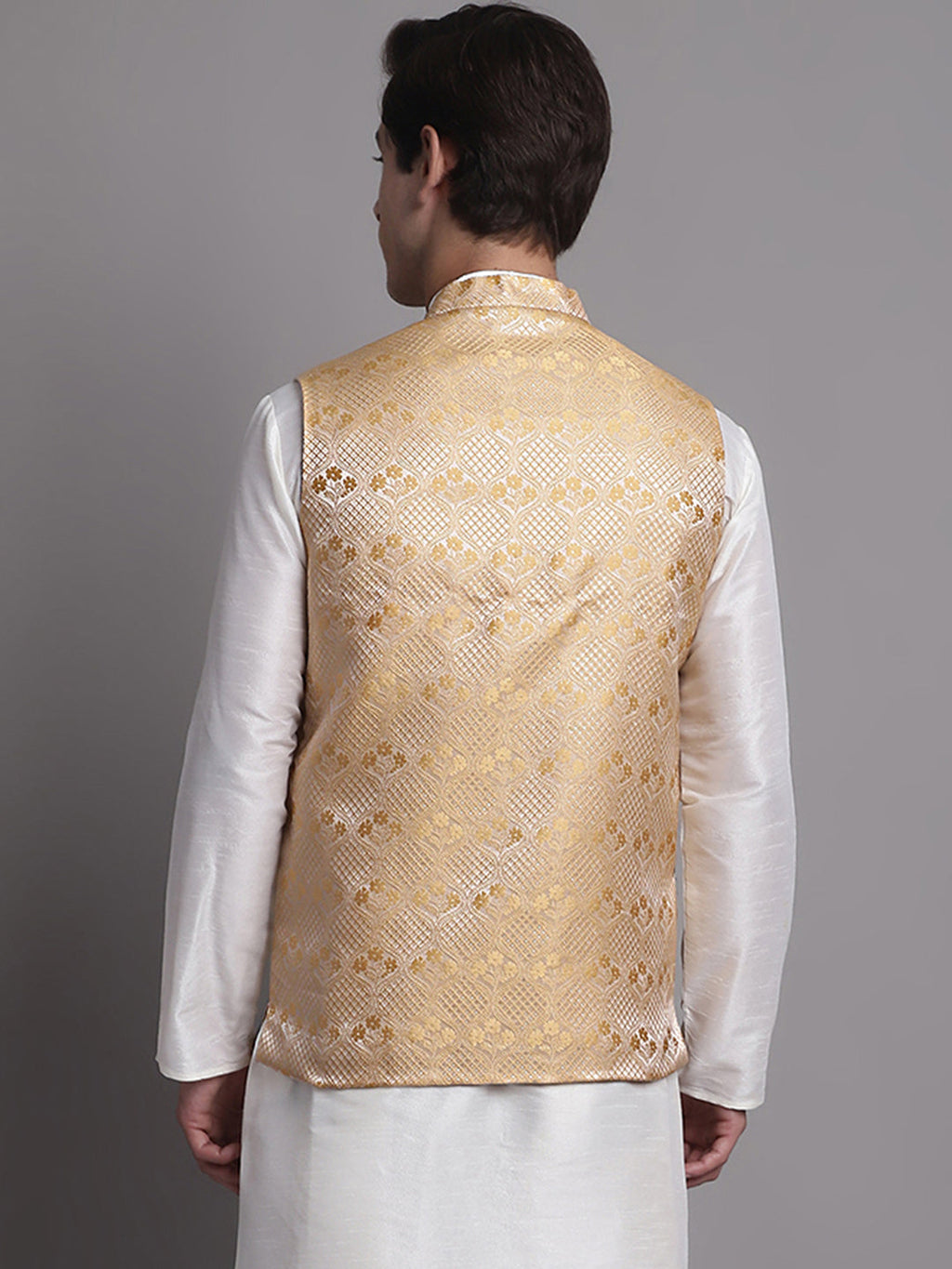 Jompers Men's Golden Woven Design Nehru Jacket | Grocsy