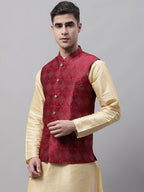 Jompers Men's Maroon Woven Design Waistcoats | Grocsy
