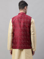 Jompers Men's Maroon Woven Design Waistcoats | Grocsy