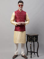 Jompers Men's Maroon Woven Design Waistcoats | Grocsy