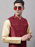 Jompers Men's Maroon Woven Design Waistcoats | Grocsy