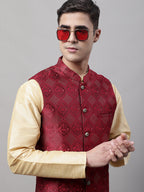 Jompers Men's Maroon Woven Design Waistcoats | Grocsy