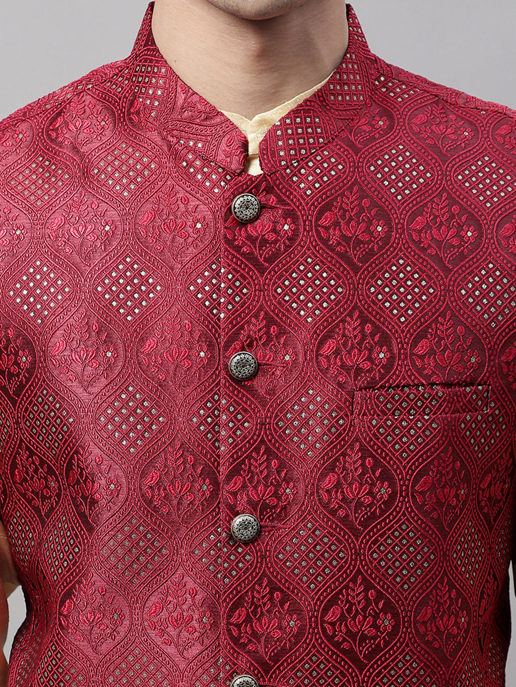 Jompers Men's Maroon Woven Design Waistcoats | Grocsy