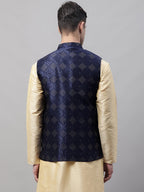 Jompers Men's Navy Blue Woven Design Waistcoats | Grocsy