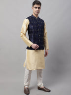 Jompers Men's Navy Blue Woven Design Waistcoats | Grocsy
