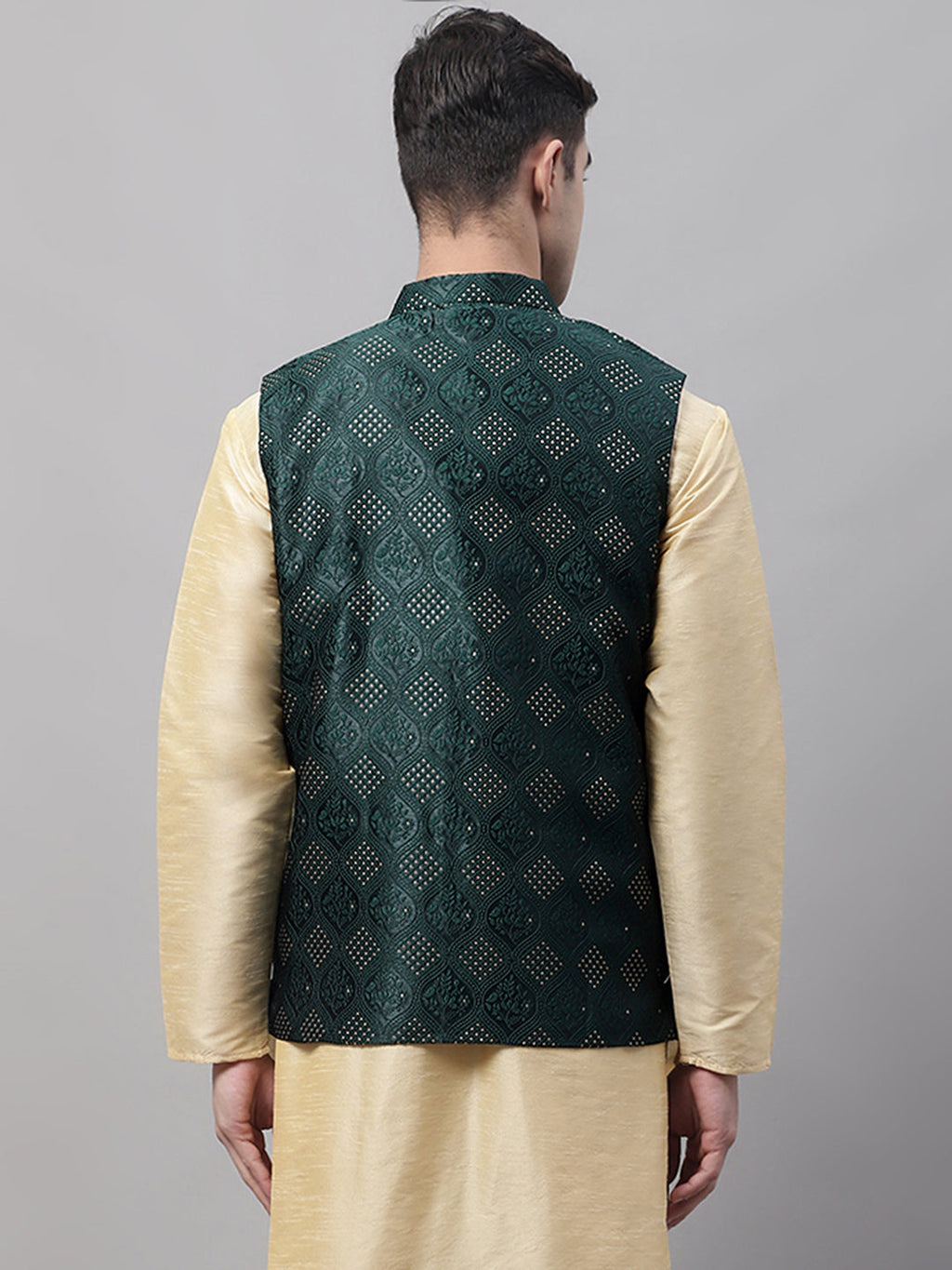 Jompers Men's Olive Green Woven Design Waistcoats | Grocsy